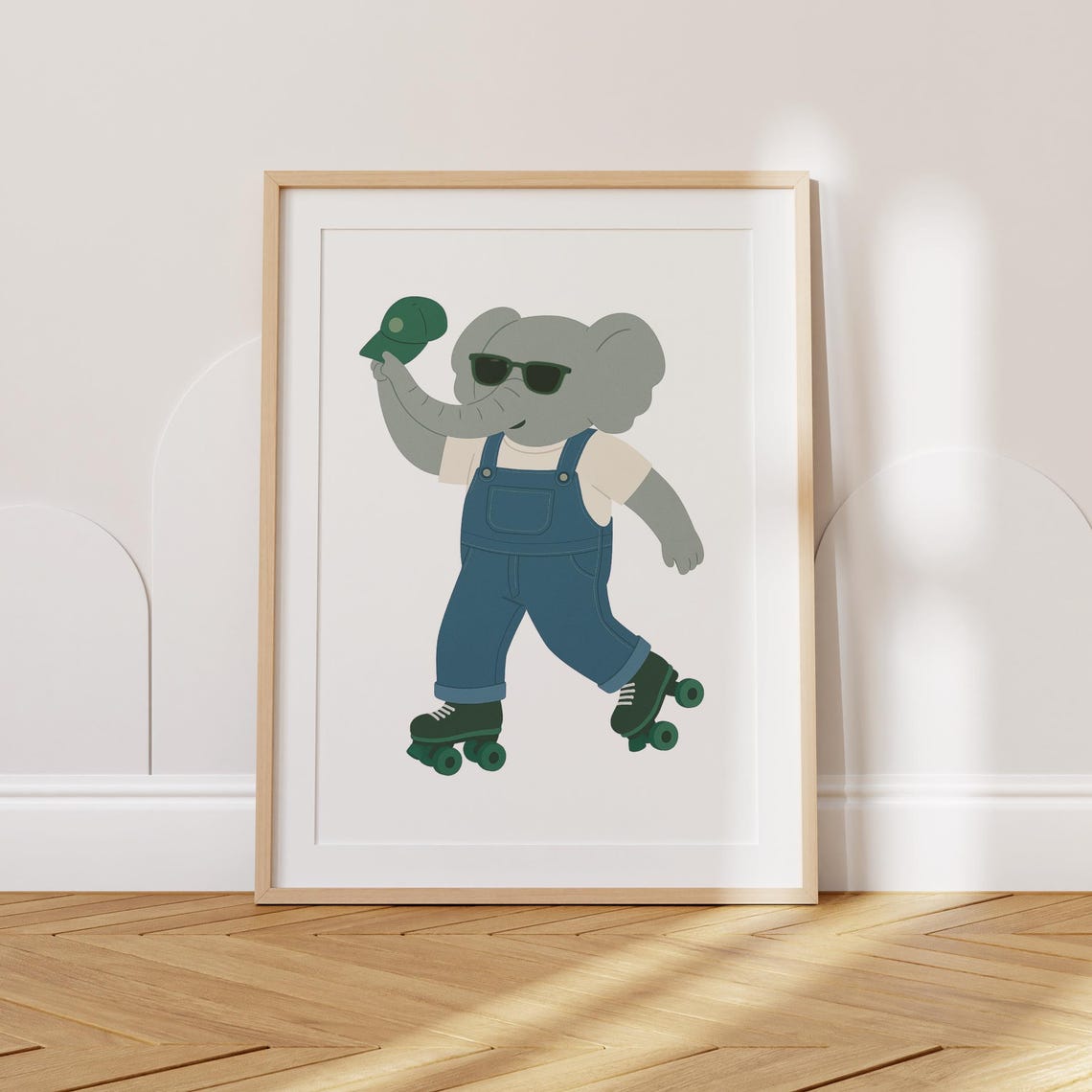 Roller Skating Elephant Nursery Wall Art Whimsical Animal Print For Kids Room Playful Childrens Decor