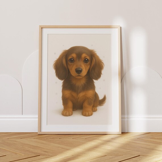 Puppy Nursery Art Dachshund Dog Poster Prints Decor Kids Room Animal Wall Wiener
