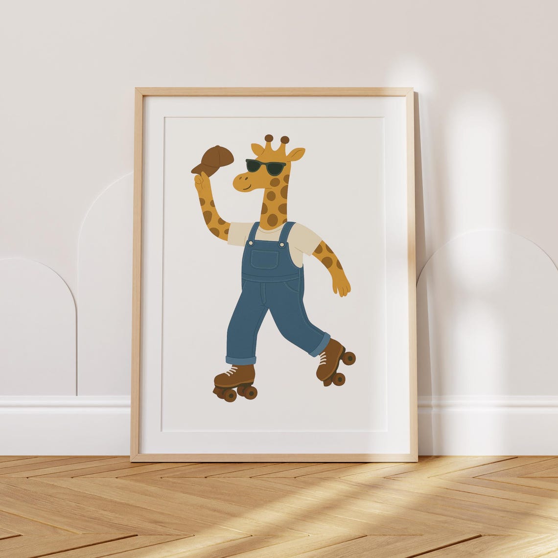Roller Skating Giraffe Nursery Wall Art Whimsical Animal Print For Kids Room Playful Childrens Decor
