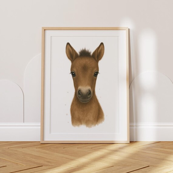 Baby Horse Foal Portrait Sweet Farm Animal Nursery Kids Room Poster