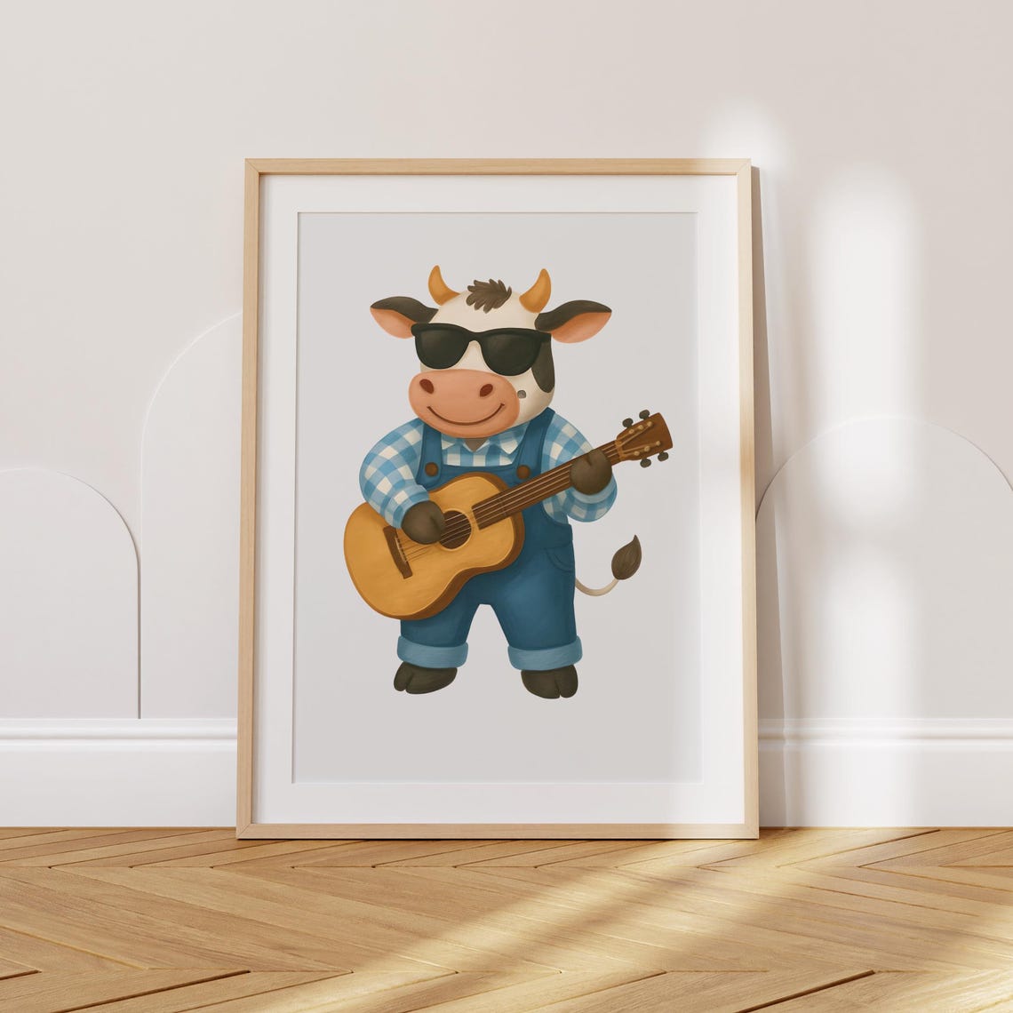 Cool Cow Playing Guitar With Sunglasses Farm Animal Nursery Poster