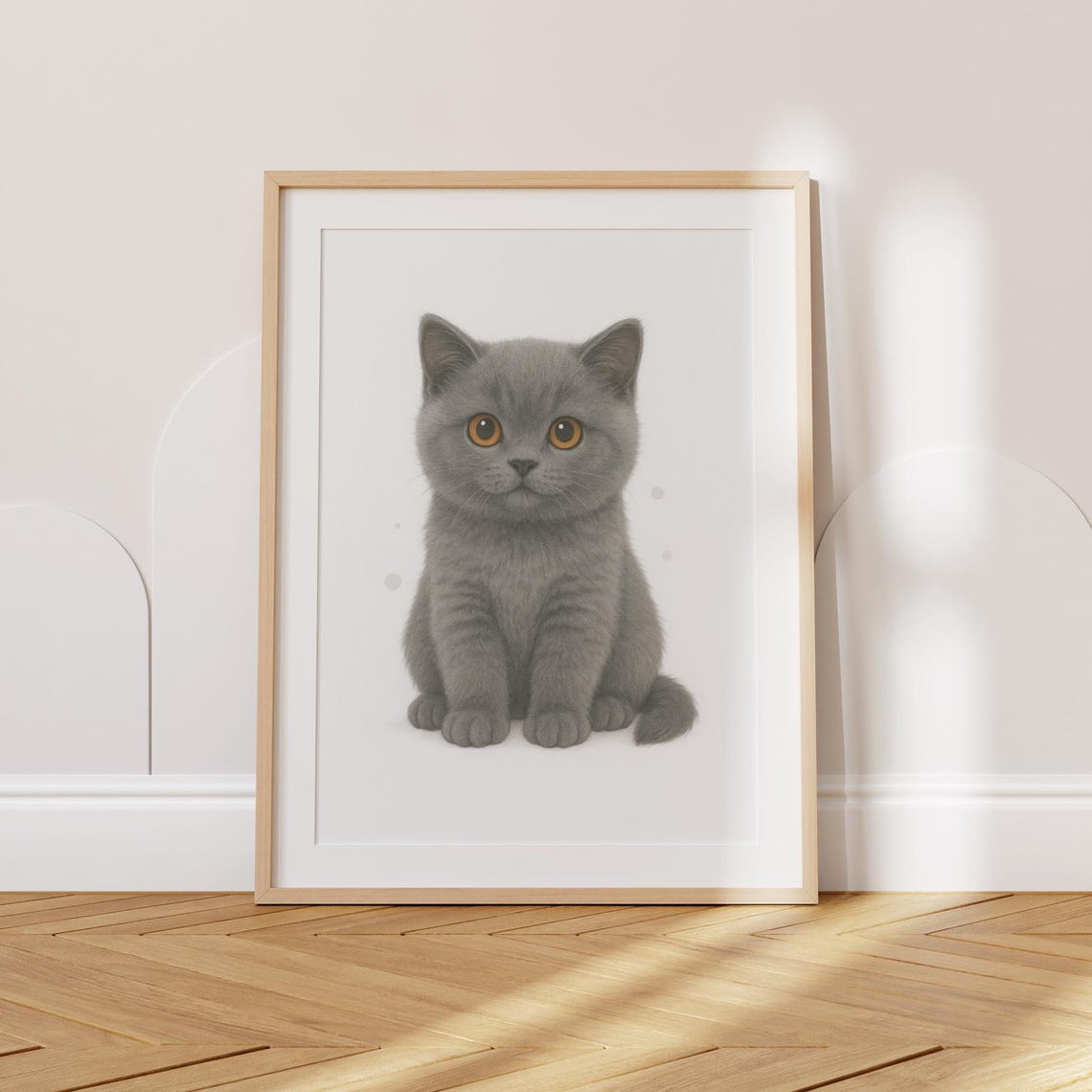 British Shorthair Grey Kitten Portrait With Amber Eyes Nursery Poster