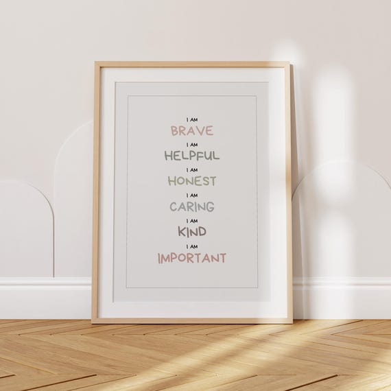 I Am Affirmations Print Kind Smart Brave Important Wall Art For Kids Motivational Nursery Decor Playroom Or Toddler Room