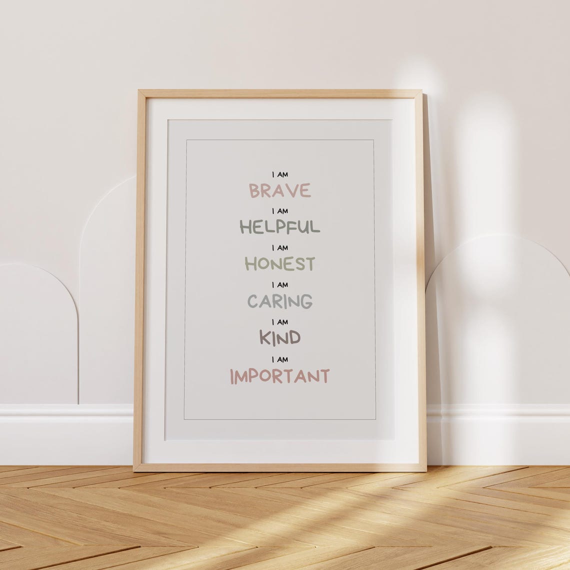 I Am Brave Kind Important Kids Affirmations Pastel Nursery Wall Poster