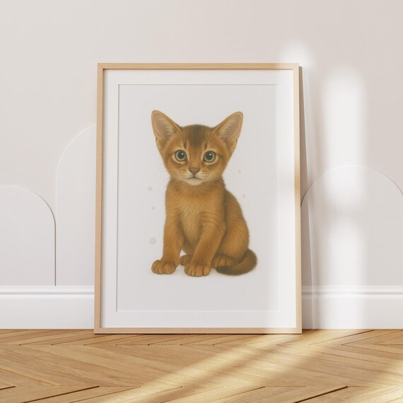 Abyssinian Ruddy Kitten Watercolor Portrait Nursery For Cat Lovers Poster