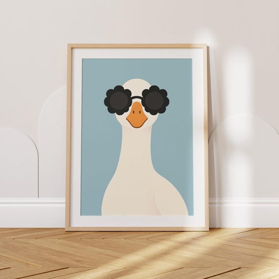 Cool Goose Wall Art Flower Sunglasses Animal Blue Nursery Print Dopamine Poster Minimalist Decor For Kids Toddlers