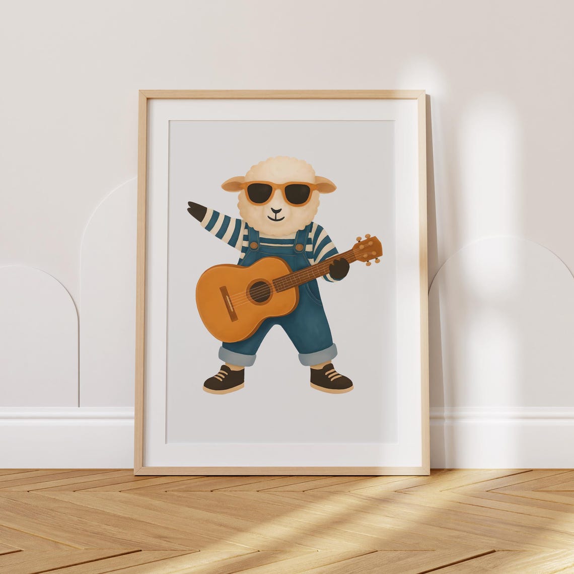 Cool Sheep Playing Guitar With Orange Sunglasses Nursery Poster