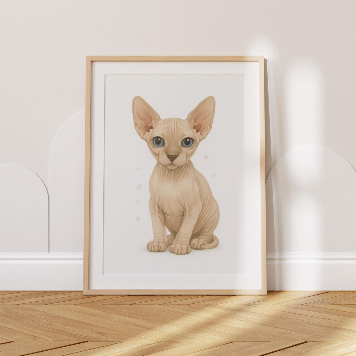 Sphynx Hairless Kitten Watercolor Portrait Nursery For Cat Lovers Poster