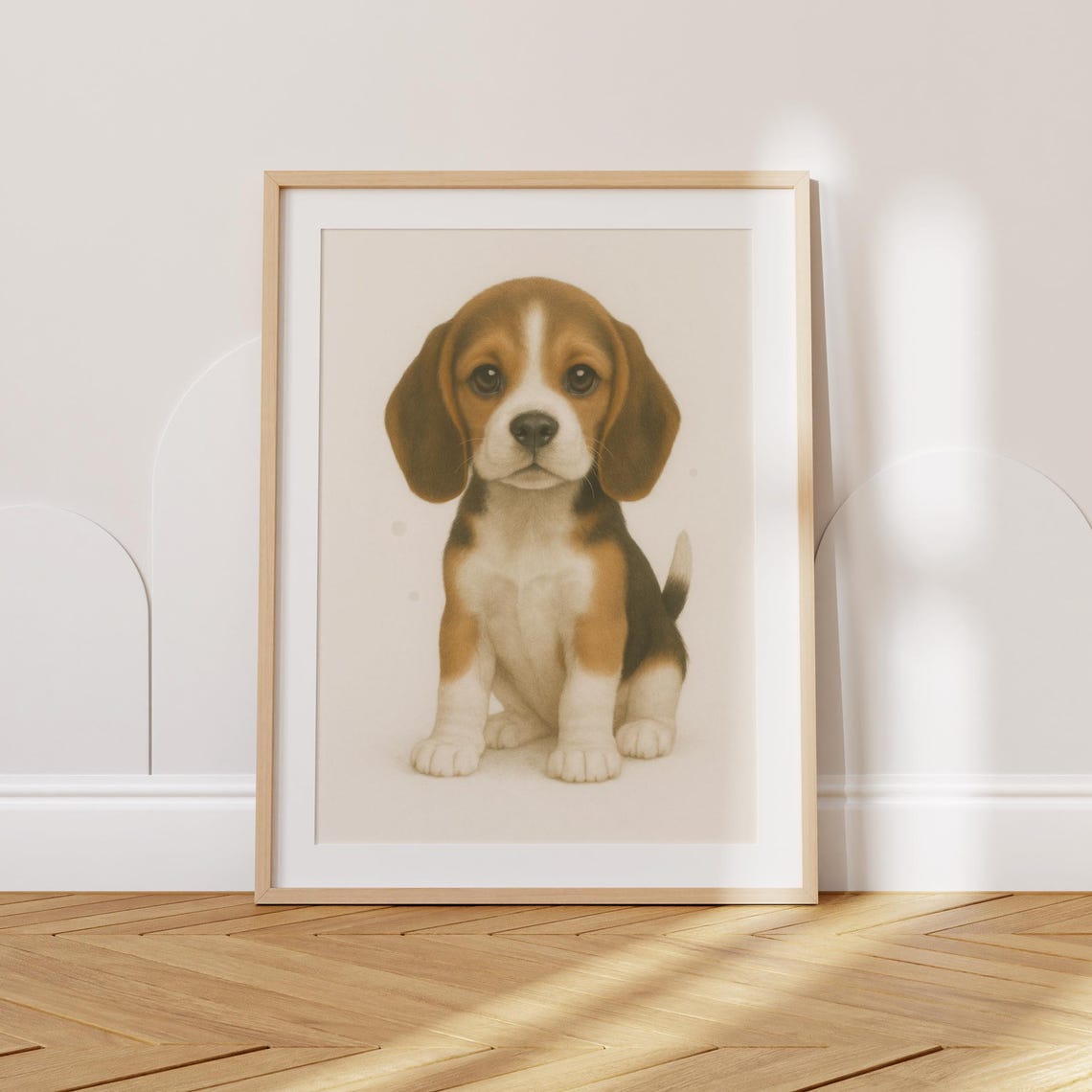 Cute Beagle Puppy Portrait For Dog Lovers Nursery Kids Room Poster