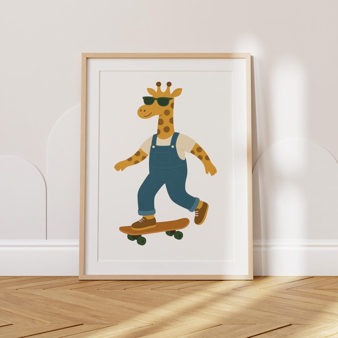 Cool Giraffe Riding Skateboard With Sunglasses Playful Nursery Poster