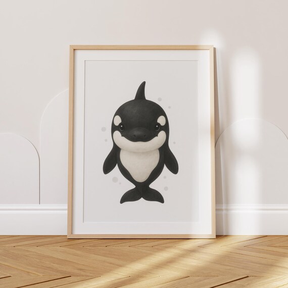 Cute Baby Orca Whale Portrait Sweet Ocean Nursery Kids Room Wall Poster