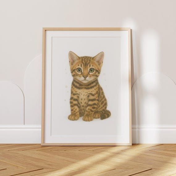 Cat Nursery Print Bengal Kitten Spotted Wall Art Playful Baby Animal Decor Cute Toddler Poster Kids Room
