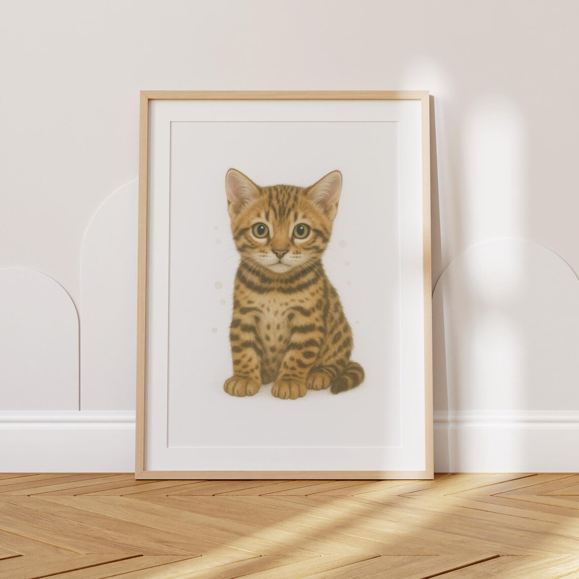 Bengal Spotted Kitten Watercolor Portrait Nursery For Cat Lovers Poster