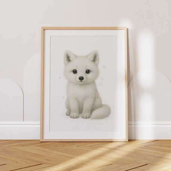 Baby Arctic Fox Nursery Wall Art Cute Animal Poster Instant Room Decor Toddler Kids