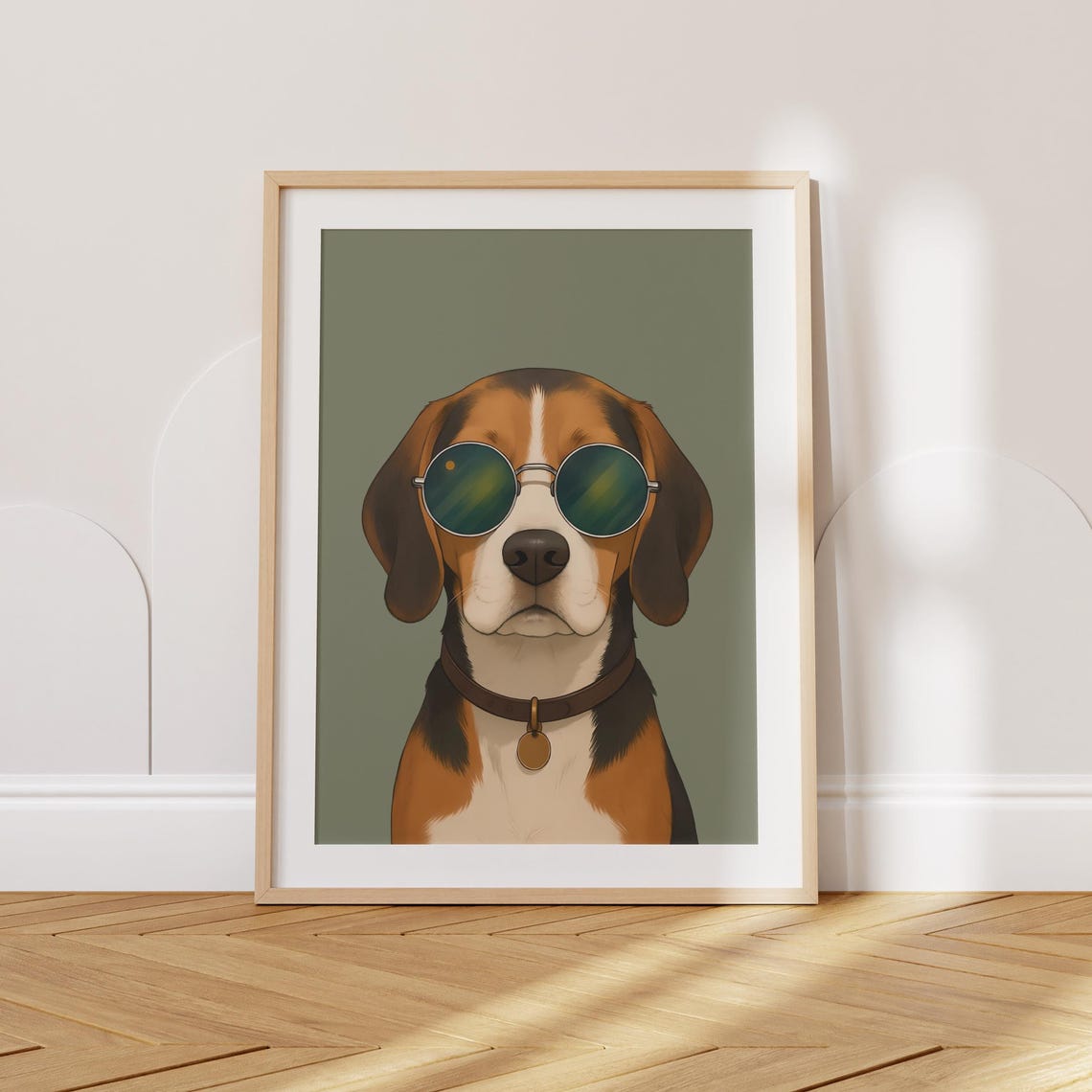 Cool Beagle With Sunglasses Minimalist Dog Portrait Nursery Poster