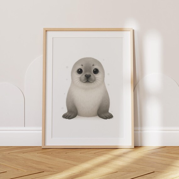 Cute Baby Seal Pup Portrait Sweet Arctic Nursery Kids Room Art Poster
