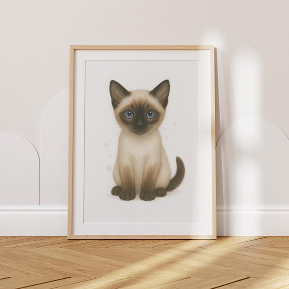 Cat Nursery Print Siamese Kitten Blueeyed Wall Art Playful Baby Animal Decor Cute Toddler Poster Kids Room