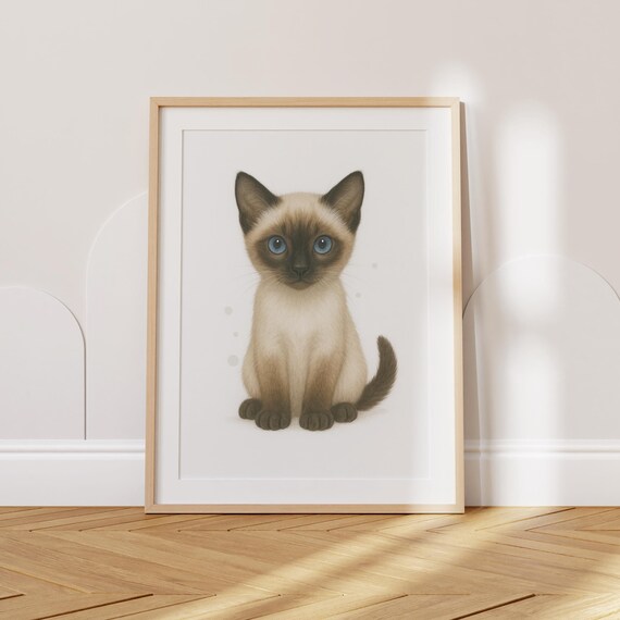 Siamese Kitten With Blue Eyes Watercolor Portrait Nursery Poster