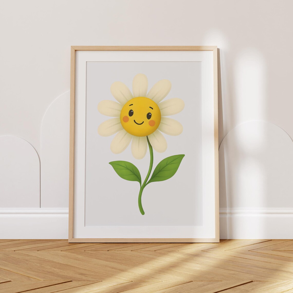 Smiling Daisy Flower Nursery Poster With Cute Face For Kids Room