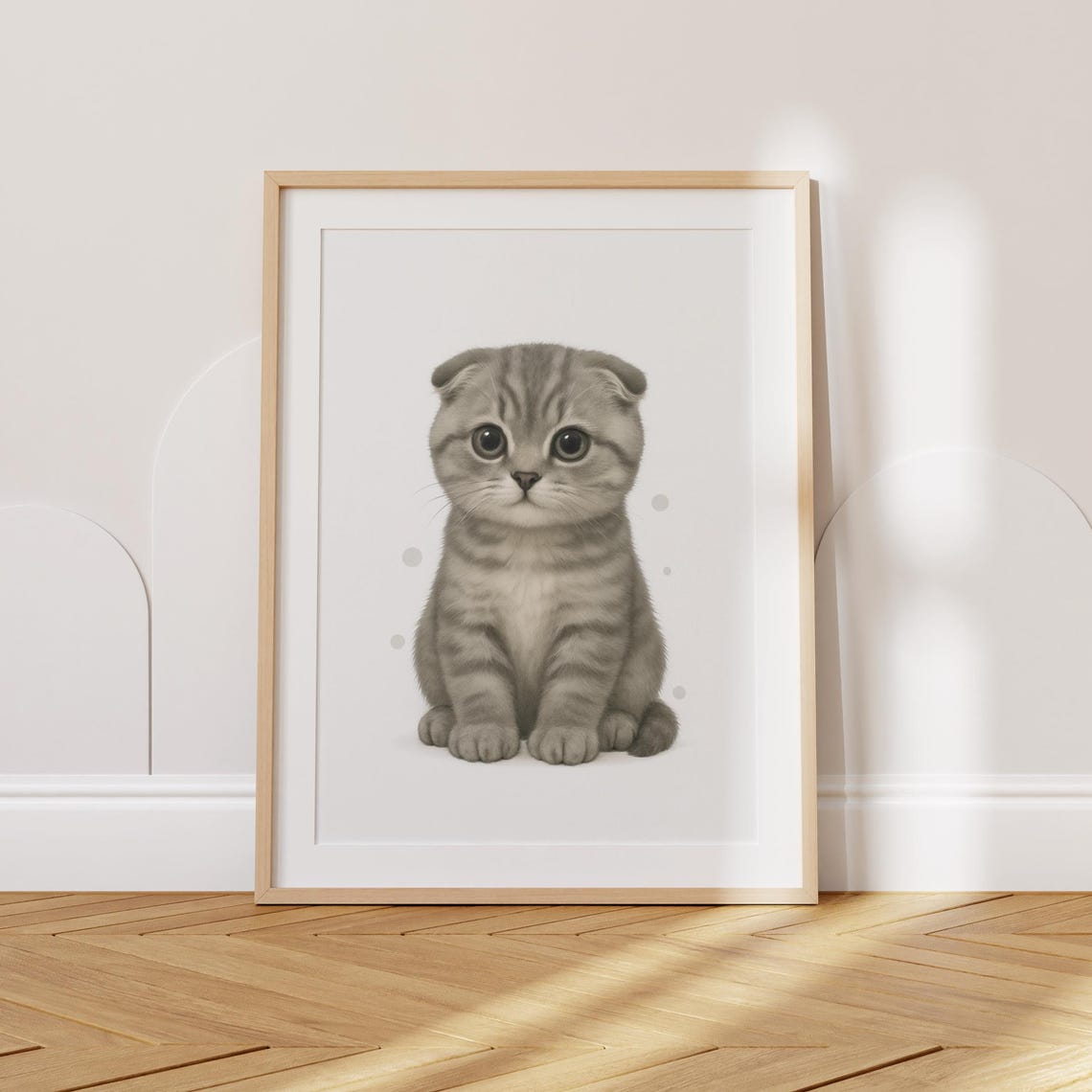 Scottish Fold Grey Tabby Kitten Watercolor Portrait Nursery Poster