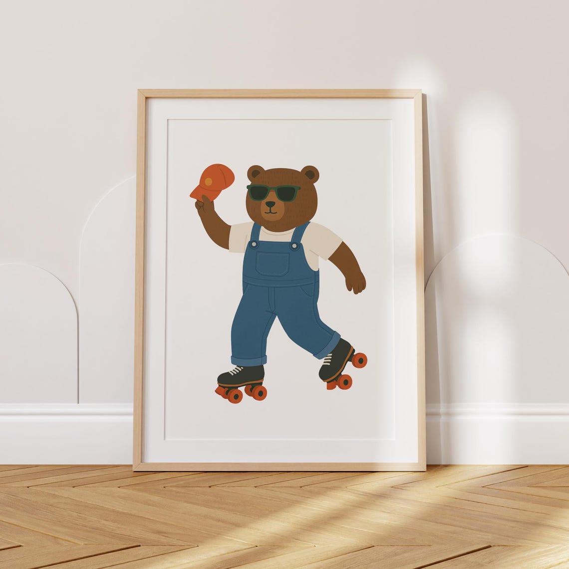 Roller Skating Bear With Cap And Sunglasses Whimsical Nursery Poster