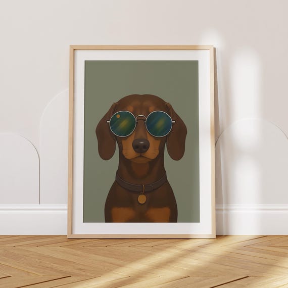 Cool Dog Wall Art Dachshund With Sunglasses Minimalist Pet Portrait Kids Room Decor Dopamine Modern Nursery
