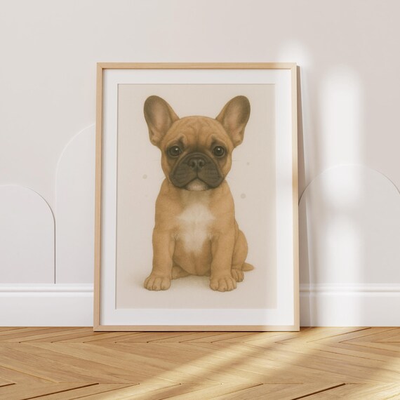 Cute French Bulldog Puppy Portrait Dog Lover Nursery Kids Room Poster