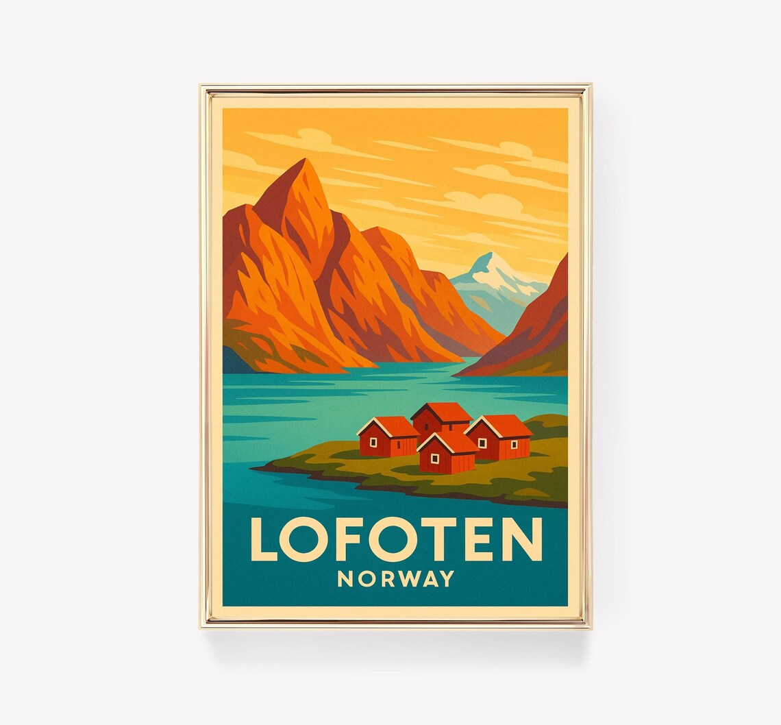 Lofoten Vintage Travel Poster, Scandinavian Decor