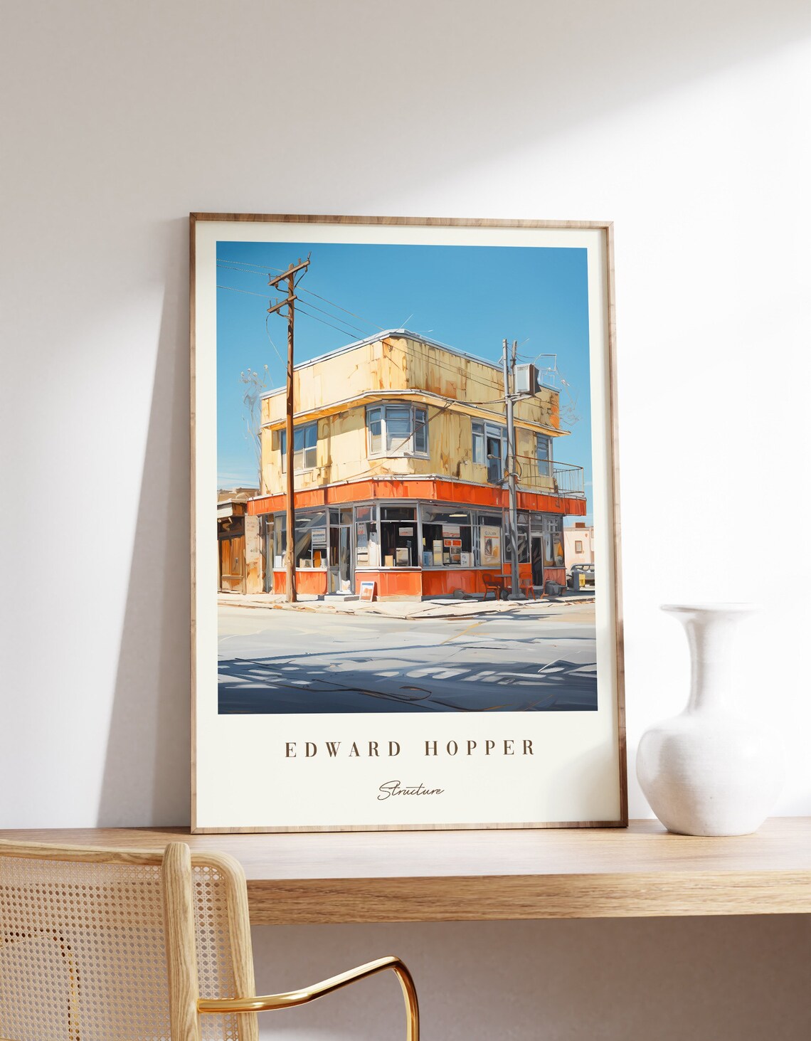 Edward Hopper Structure Sunlit Corner Storefront Retro Americana Art Poster
