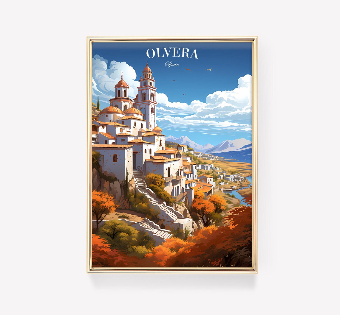 Olvera Spain White Hilltop Village Church Towers Autumn Travel Poster