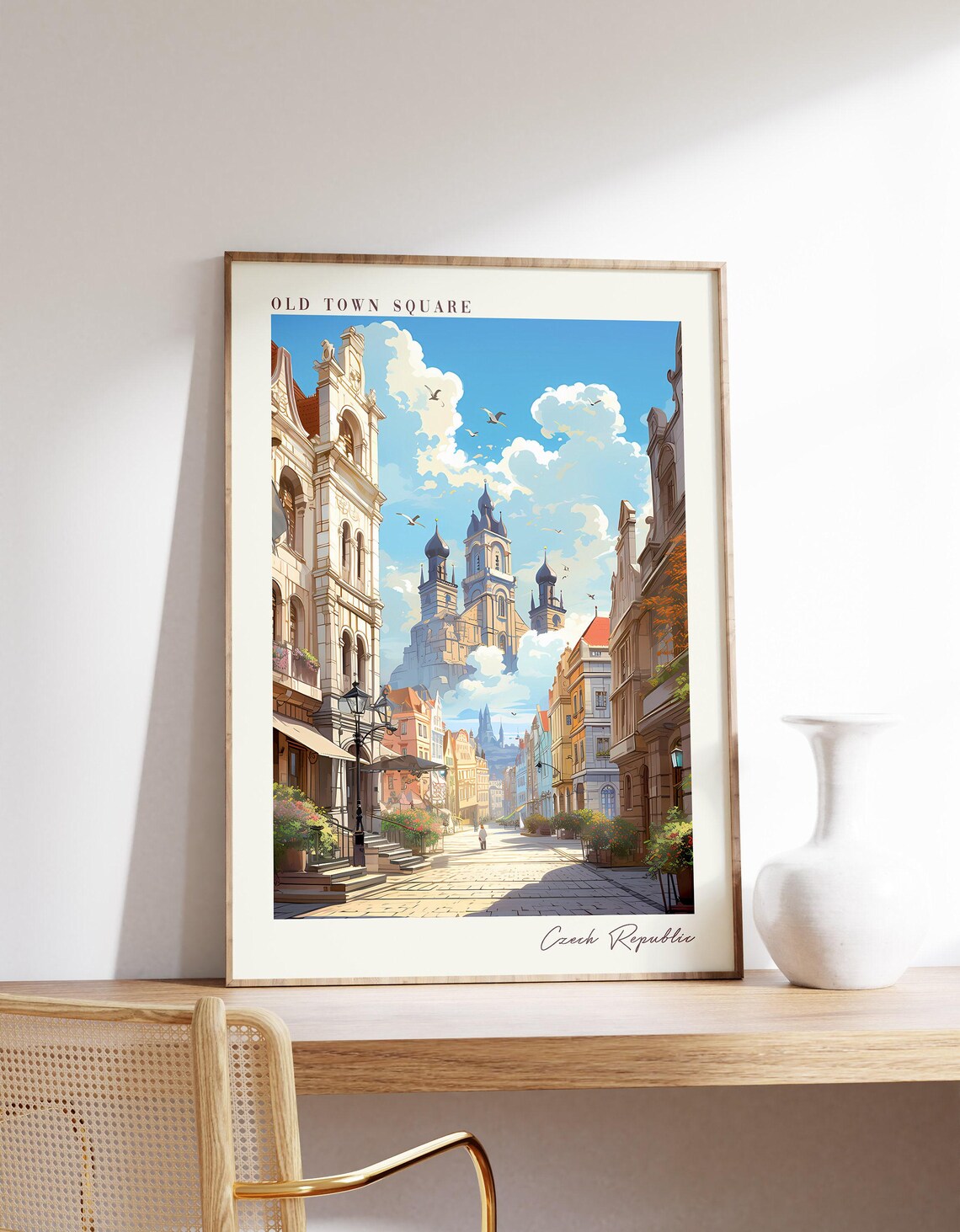 Old Town Square Czech Republic Historic European Street Travel Poster