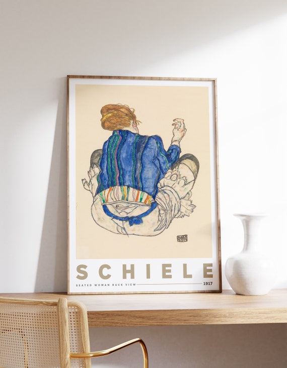 Egon Schiele Print Seated Woman Back View 1917 Exhibition Modern Decor Eclectic Art Maximalist Vintage Poster