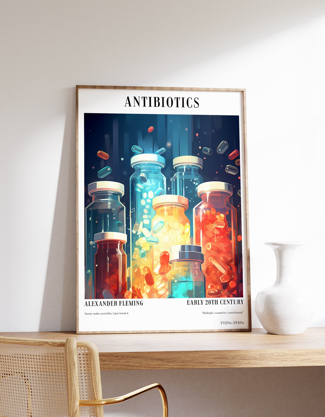 Antibiotics Discovery Alexander Fleming Science History Poster