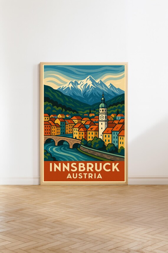 Innsbruck Austria Alpine River Retro Vintage Europe Travel Poster