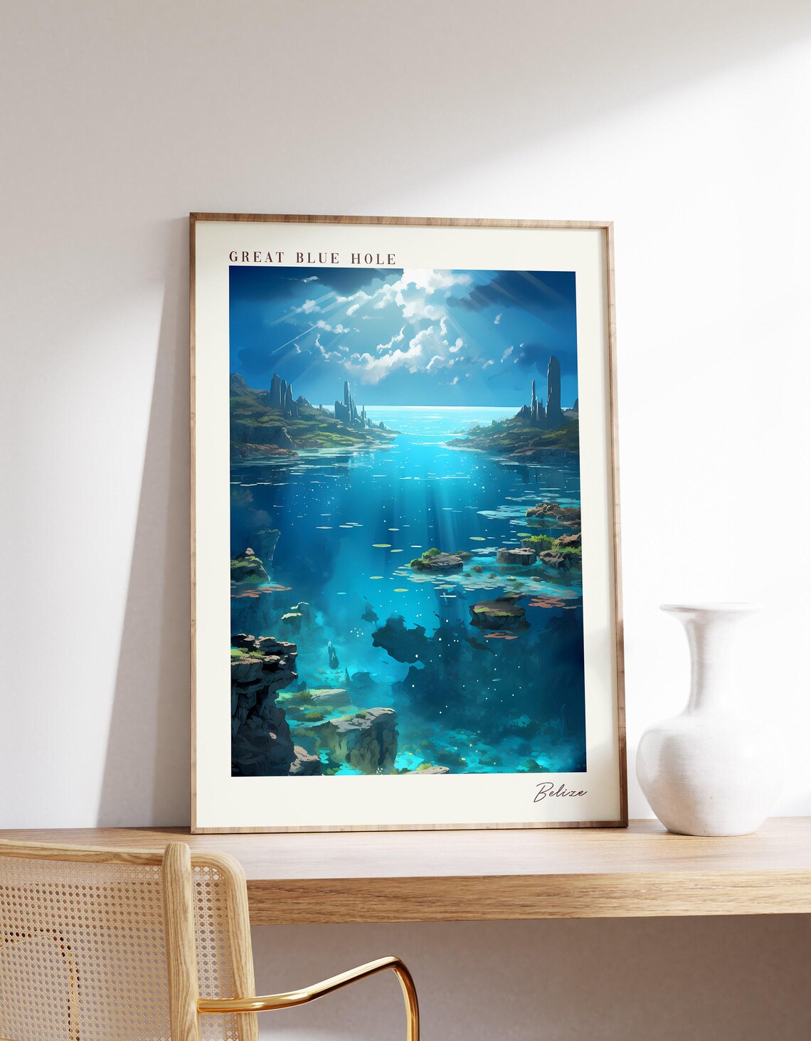 Great Blue Hole Travel Poster, Belize Decor
