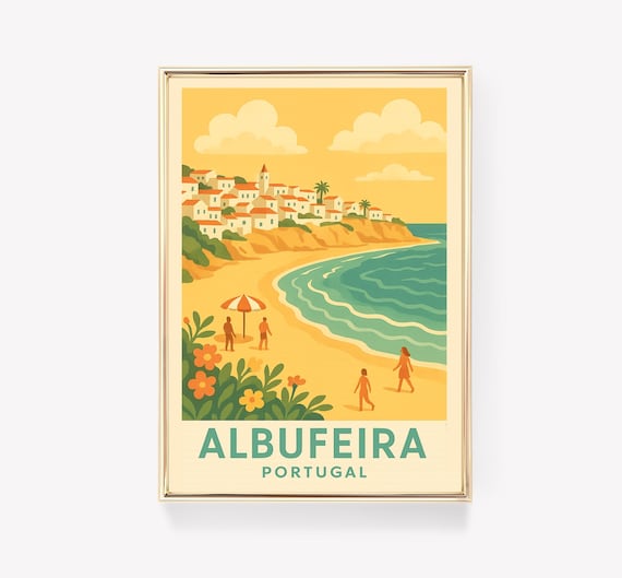 Albufeira Portugal Beach Town Vintage Travel Poster Sea Coast
