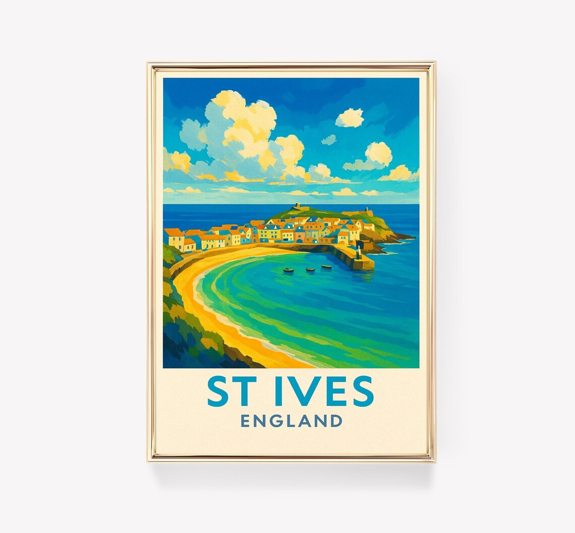 St Ives Vintage Travel Poster, Coastal Decor