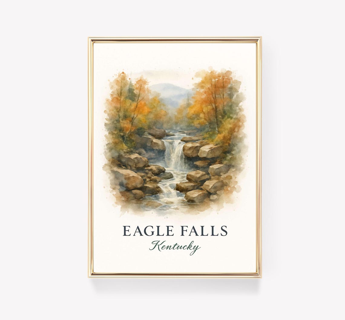 Eagle Falls Kentucky Watercolor Falls Travel Poster Nature Scene