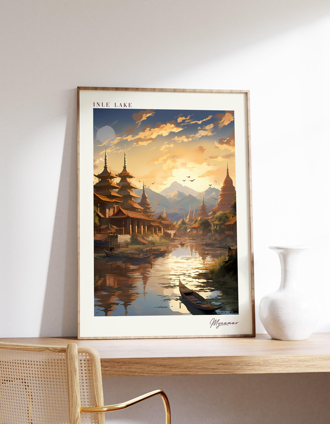 Inle Lake Travel Poster, Myanmar Decor