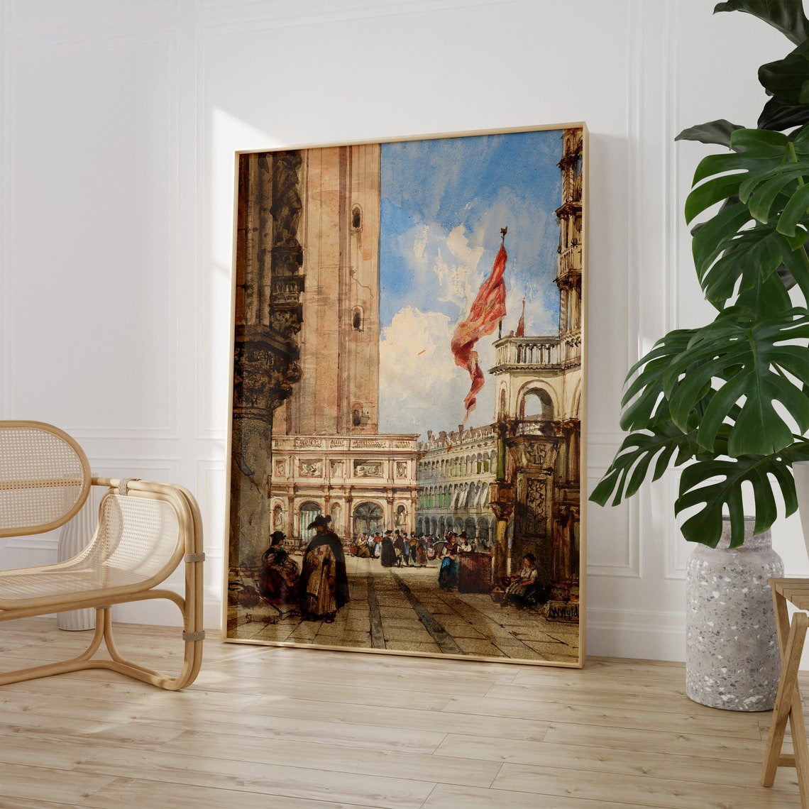 William Wyld St Marks Square Venice with Loggetta 1840 Vintage Poster