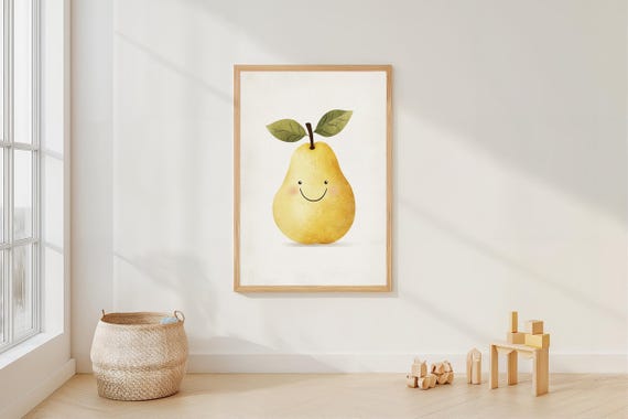 Boho Pear Nursery Print Minimalist Kids Room Art Cute Fruit Wall Poster Kitchen Decor Artwork Toddler