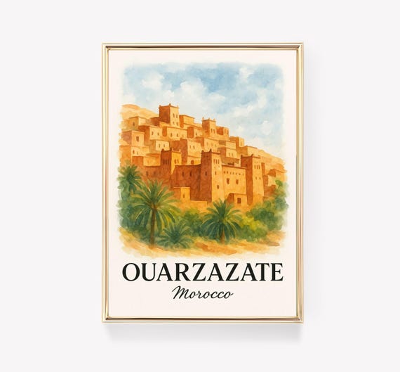 Ouarzazate Travel Poster Morocco Wall Art Print Moroccan Canvas Decor Gift