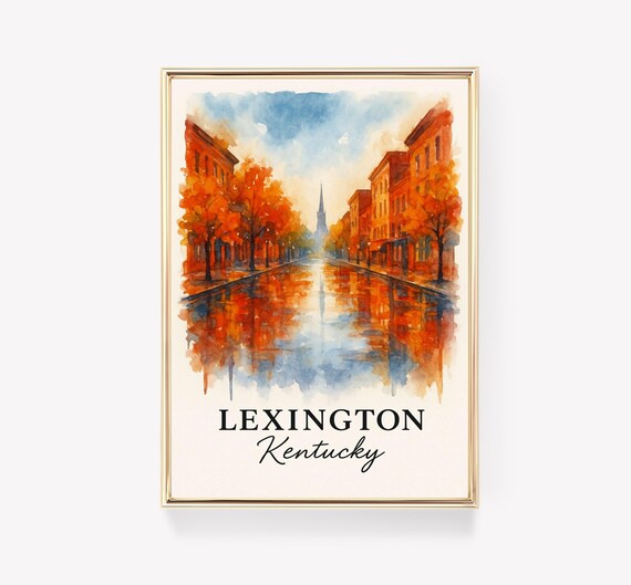 Lexington Kentucky Watercolor Autumn Street Vintage Travel Poster Gift