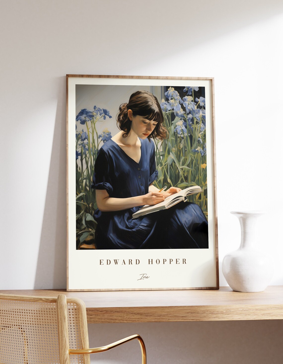 Edward Hopper Iris Blue Flowers Woman Sketching Garden Art Poster