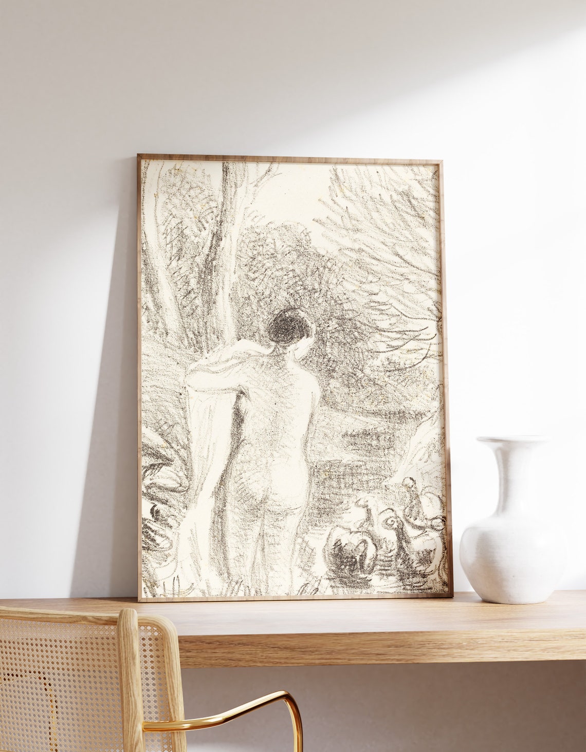 Camille Pissarro Nude Goose Girl 1897 Vintage Print Drawing Fine Art Naked Woman Sketch Painting Apartment Decor Gift Poster