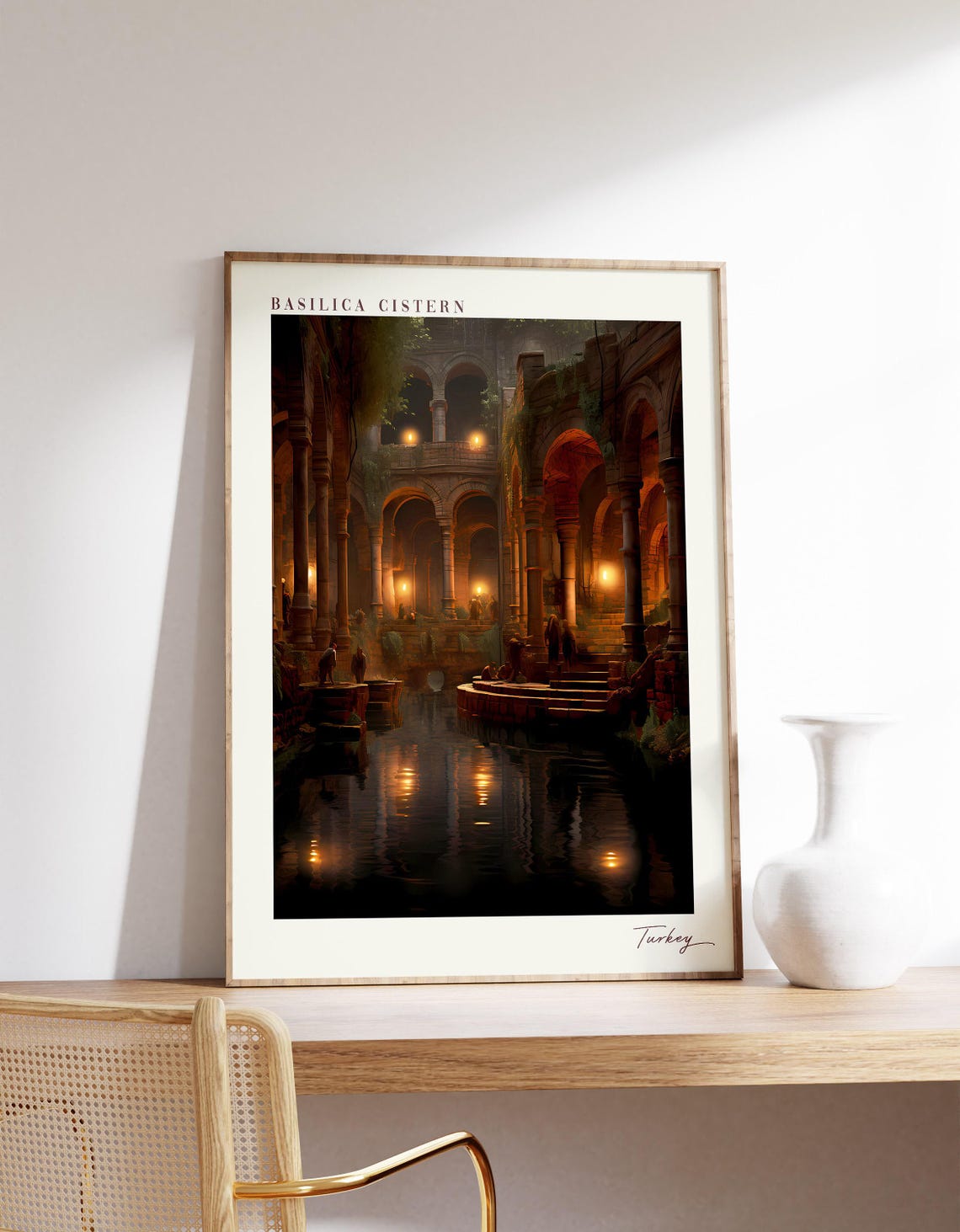 Basilica Cistern Turkey Travel Poster Underground Palace Columns
