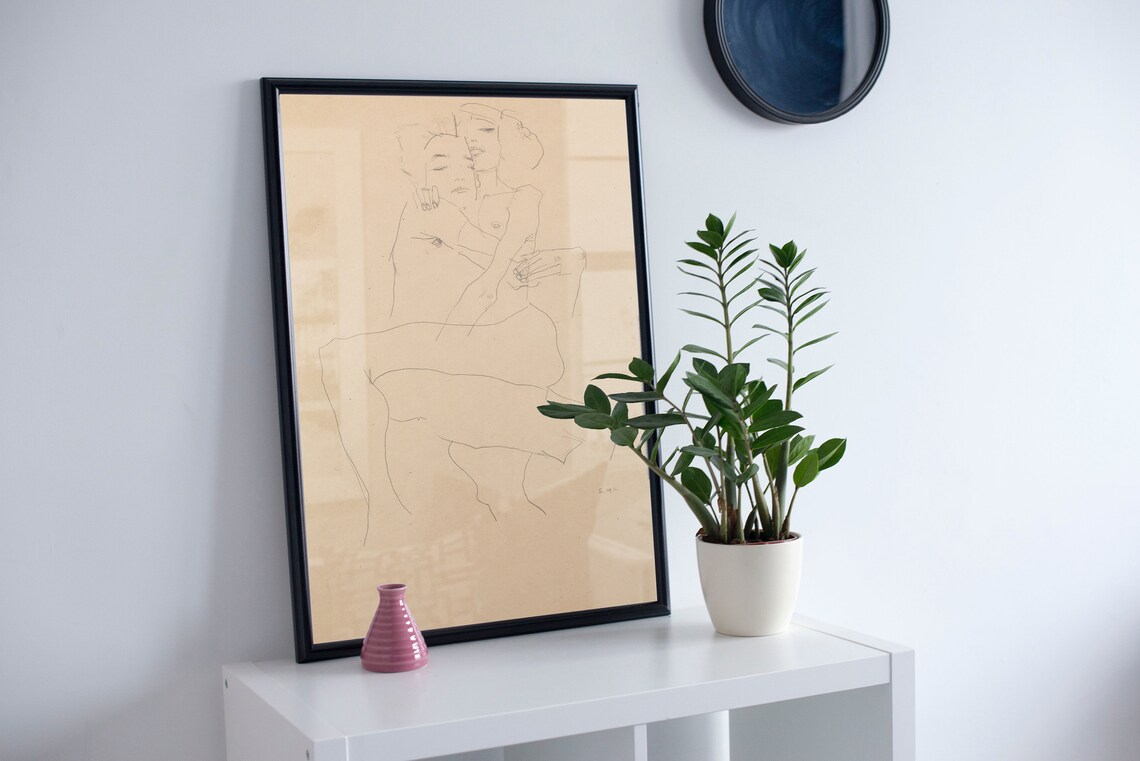 Egon Schiele Couple Embracing 1911 Vintage Poster