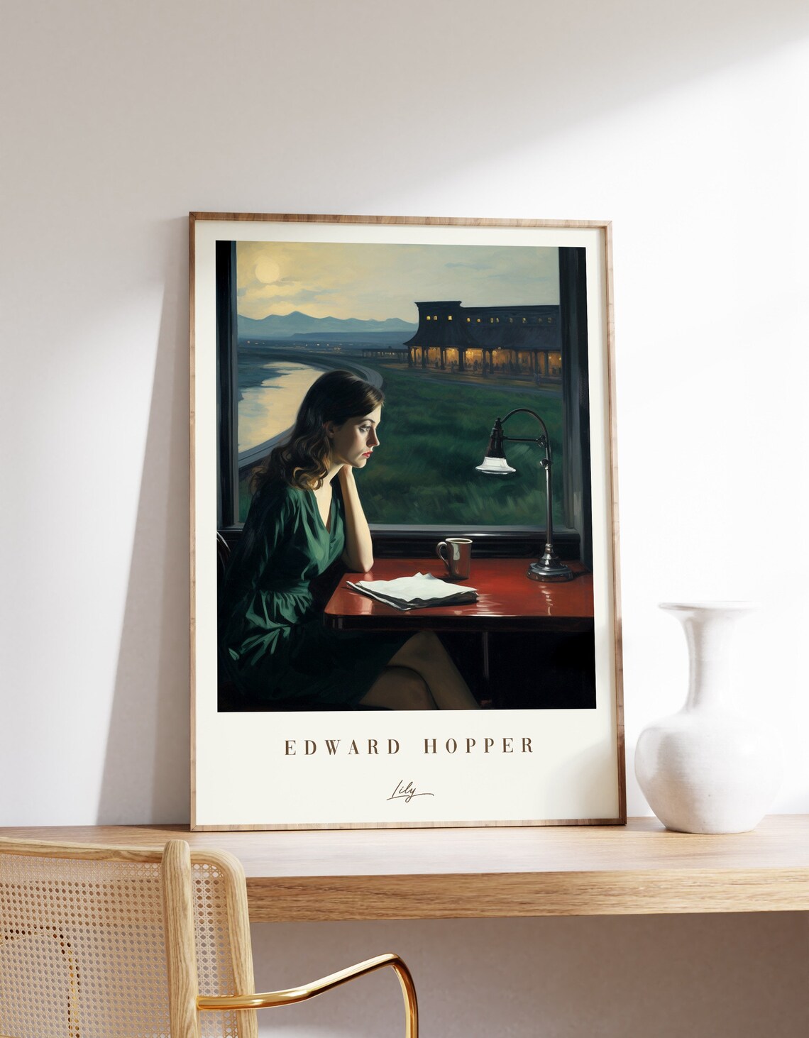 Edward Hopper Lily Night Desk Lamp Book Window View Art Poster