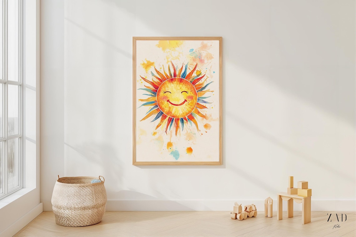 Boho Sun Watercolor Art Print, Nursery Decor