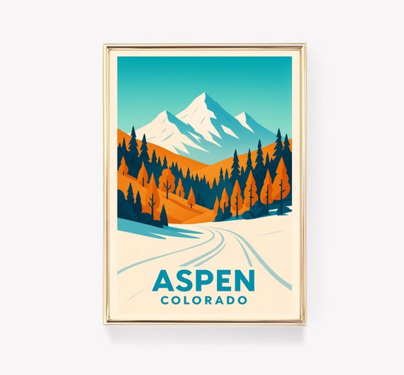 Aspen Colorado Travel Poster Vintage Ski Wall Art Rocky Mountains Print Retro Decor Skiing Gift
